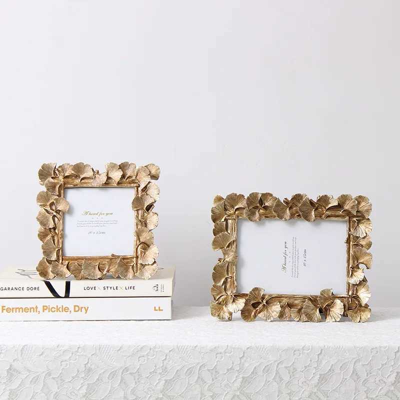 Golden Gingko Leaf Photo Frame European Creative Wedding Veil Retro Bedroom Table Decoration 4 6 7 L251110 H260306