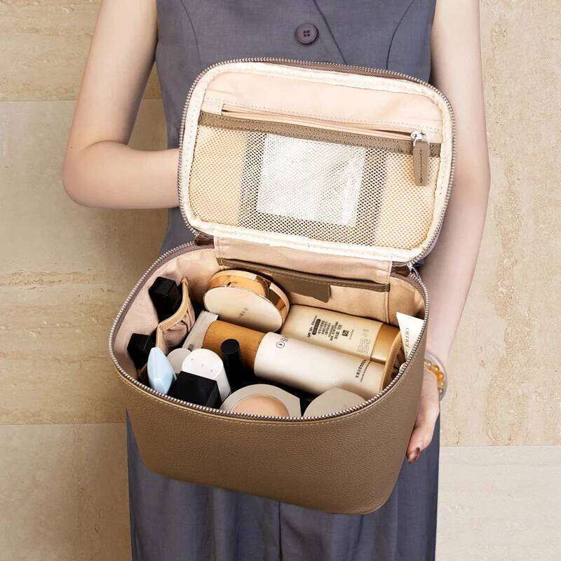 Genuine Leather Bag Large Capacity Multi Compartment Travel Toiletry Organizer Portable Storage Pouch Makeup Organizer St251110