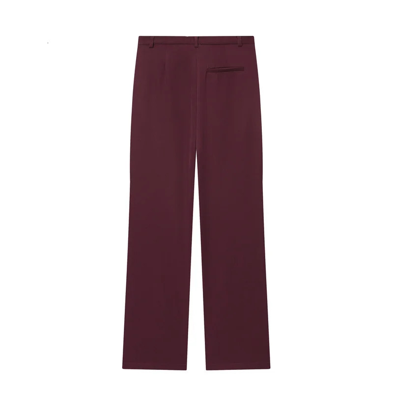 Womens Suit Autumn Wine Red LongSleeve Blazer with Shoulder Pads and StraightLeg Pants Set Fashionable Commuter 251110