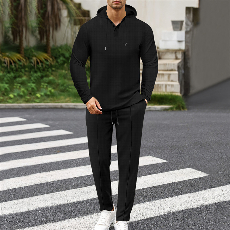 2024 autumn and winter new versatile loose hooded sweatshirt solid color sports and leisure long sleeved pants two-piece set