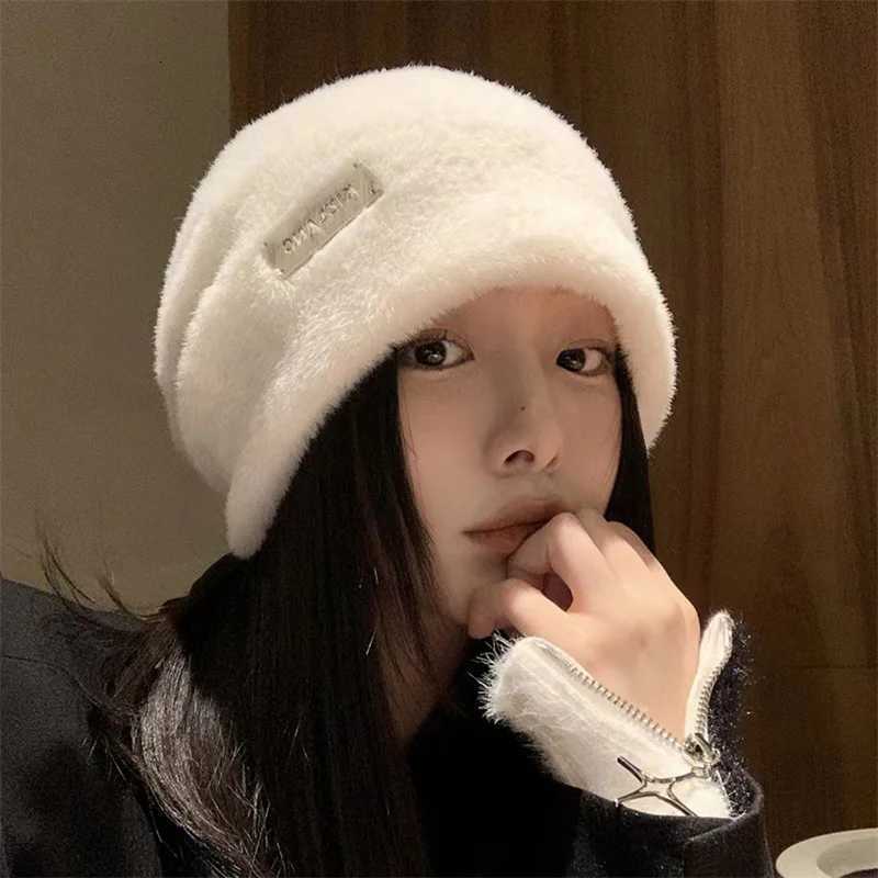 Plush Beanies Hats For Women Winter Warm Solid Baggy Fleece Wool Skullies Hat Outdoor Coldproof Thicken CapsXJ251110