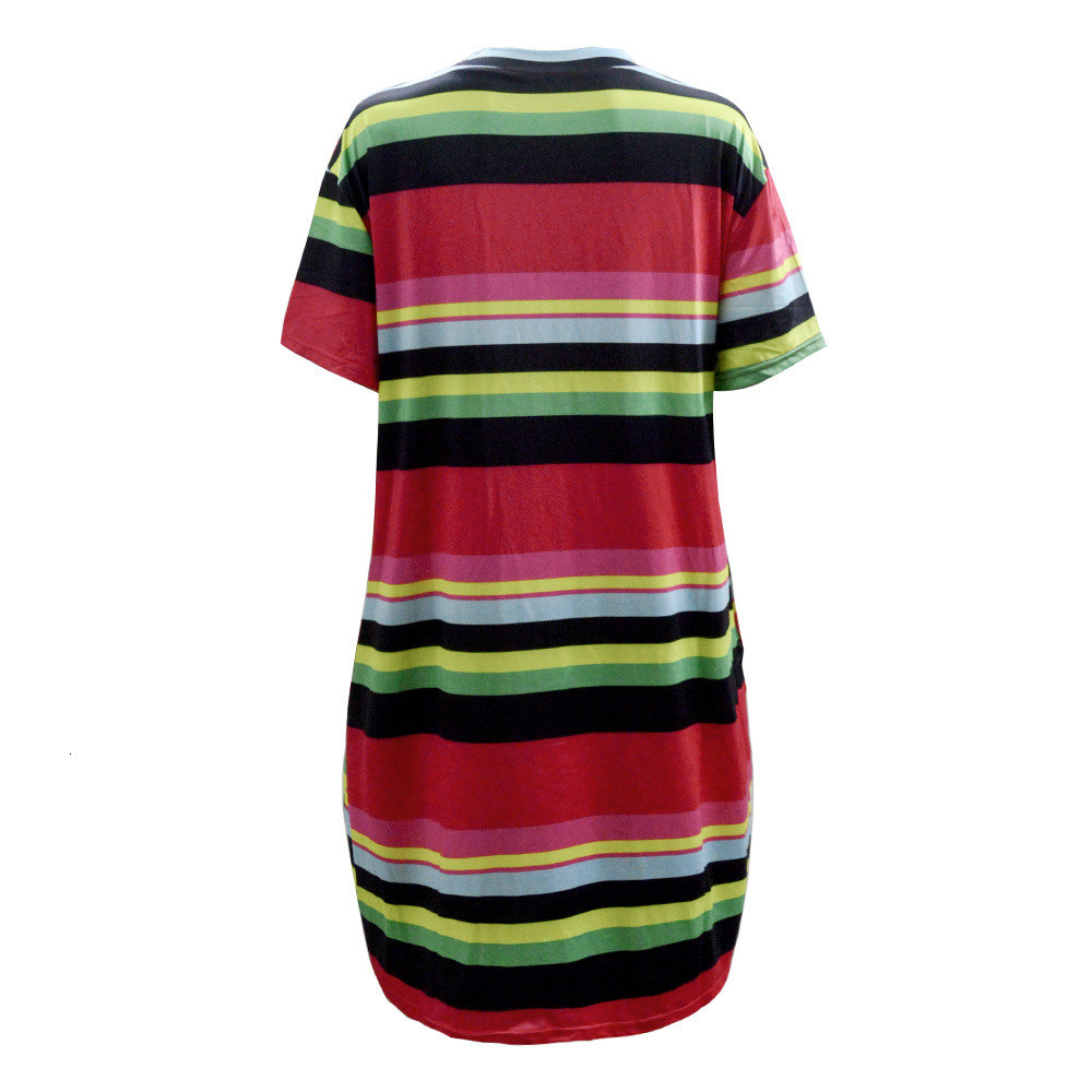 2025 summer new striped slim fit red plus size fat woman fashionable dress for women