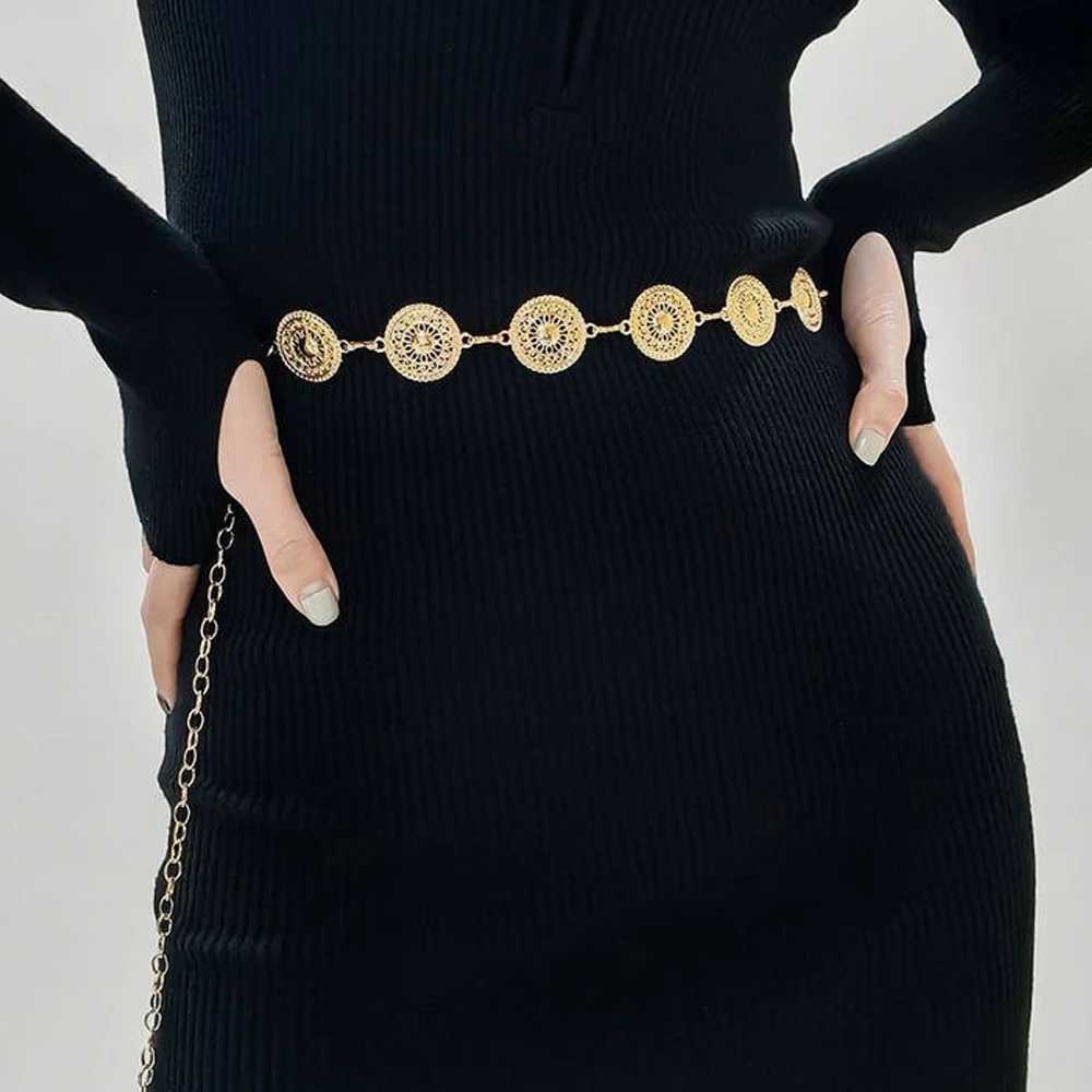 Vintage metal waist chain elegant womens disc Bohen body chain Wen fashionable circular pendant circular waist chain X250410