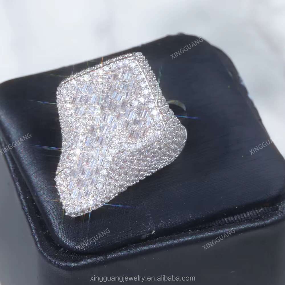 Hot Fashion VVS Moissanite Cross Ring Hip Hop Style Iced Out 925 Silver Baguette Diamond Cuban Link Cross Cuban Rings for Men