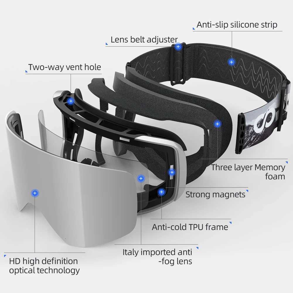 COPOZZ Winter Professional Men Women Ski Goggles Set Magnetic Quick-Change Double Layers Anti-Fog Snowboard Goggles Adults K251110