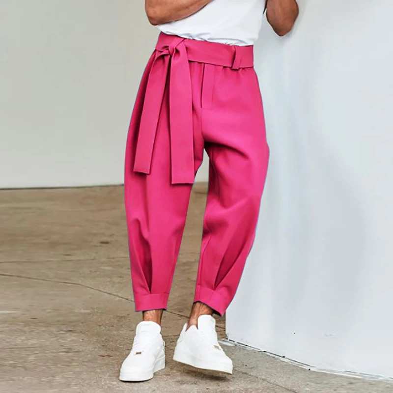 Mens Baggy Pants Casual Streetwear Belt High Quality Pure Color Joggers Fashion Harem Pants S-3XL 250409