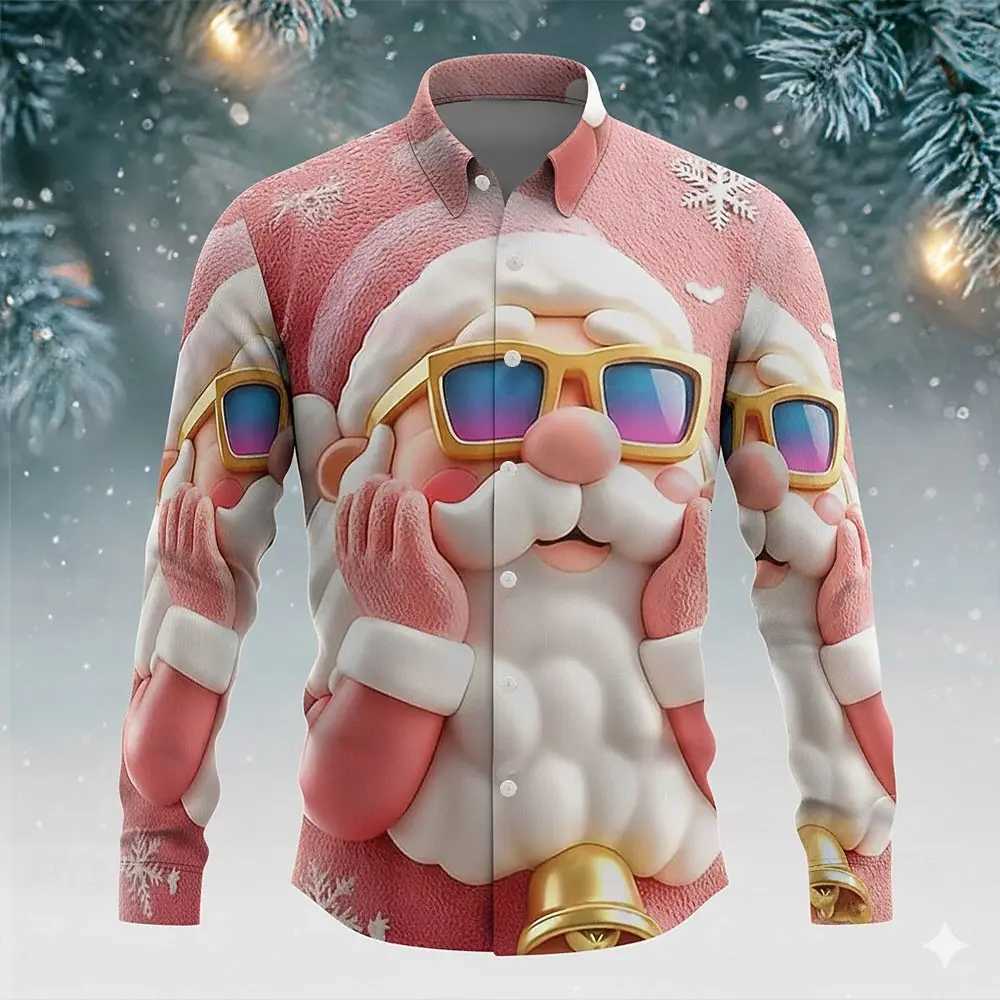 Christmas Mens Santa Claus Christmas Tree Snowflake Shirt Button Up Shirt Long Sleeve Funny Christmas Gifts Holiday Spring Fall K251110