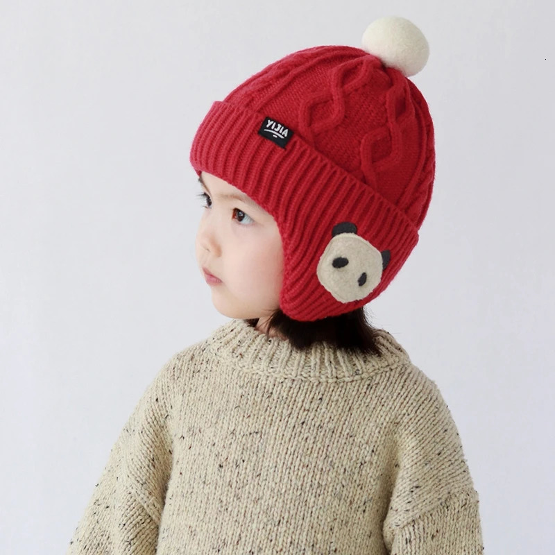 Winter Cute Cartoon Baby Ear Protection Hat Boys Warmth Windproof Knitted Hats Kids Bear Beanie Hat for Girls 636M 251103