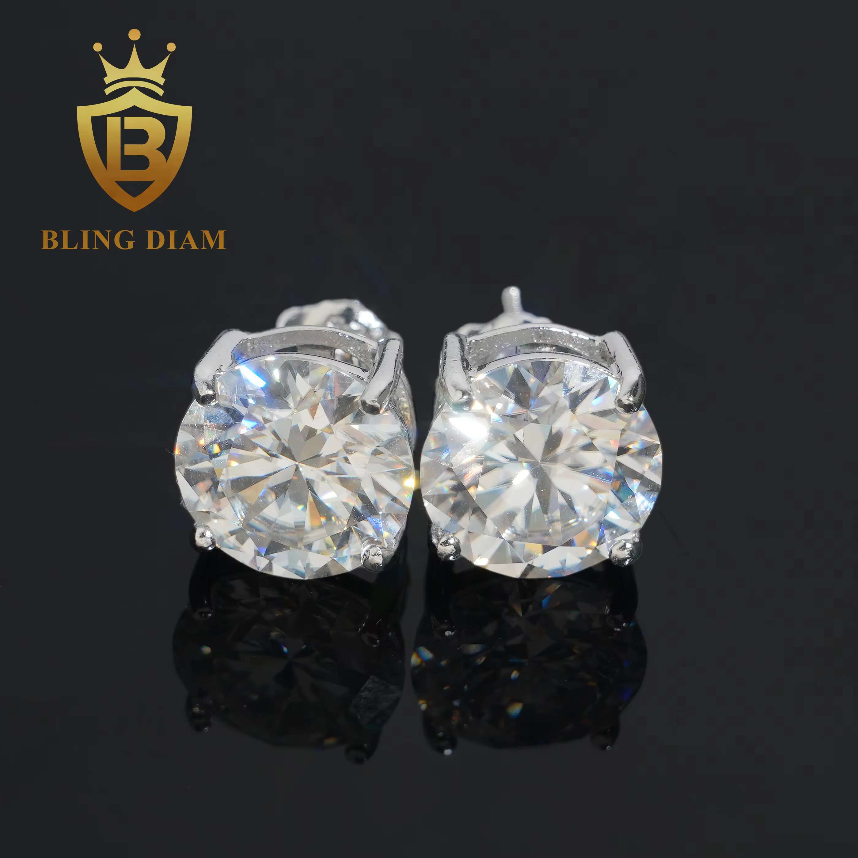 Fashion Round Brillant Cut 10mm Pass Diamond Tester Moissanite Jewelry 925 Sterling Silver Moissanite Stud Earrings Screw Back