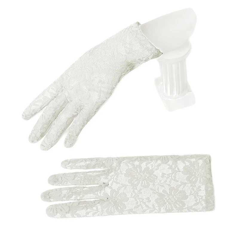 Women Floral Lace White Short Gloves Full Finger Wrist Length Solid Bridal Wedding Vintage Crocheted Sunscreen Mittens L2511101