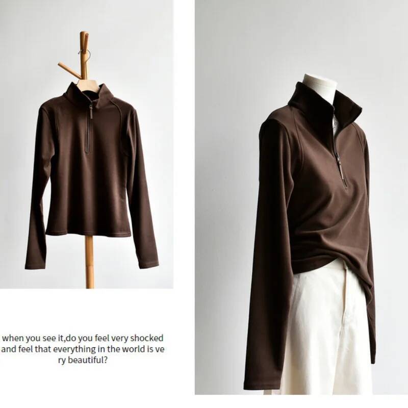 Zipper Collar Women's Sport Fitness Loose Jacket, Casual Long Sleeve Running Top, Solid - Color Yoga Wear Shirt Gym Outerwear