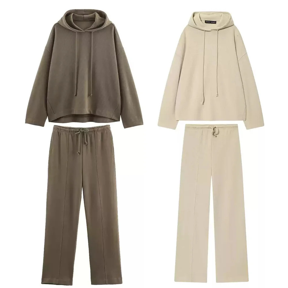 Autumn womens clothing European and American style French fashion soft hooded sweatshirt wide leg pants 251110