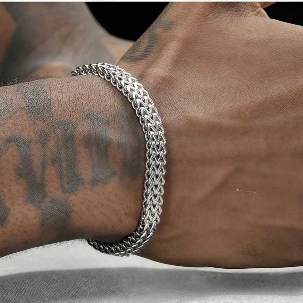 8mm Stainless Steel Braided Double Rows Front and Back Fish Scale Bracelet Simple No Fading Men Bracelet Hip Hop JewelryT251110