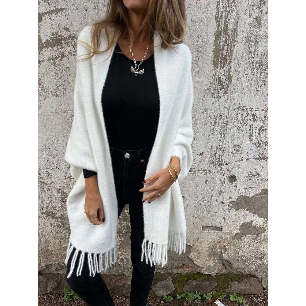 2025 Autumn Winter New Cross-Border Foreign Trade Women's Faux Mink Fur Cape Tassel Shawl Solid Color Thickened Warm Batwing