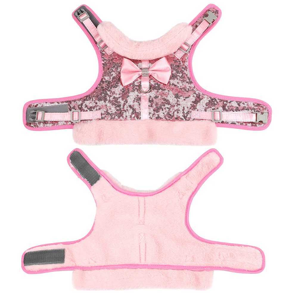 Winter Warm Dog Harness Leash Set Soft Fur Bling Sequines Dogs Harness Vest With Bowknot For Smalll Medium Dogs Cats Chihuahua J251110