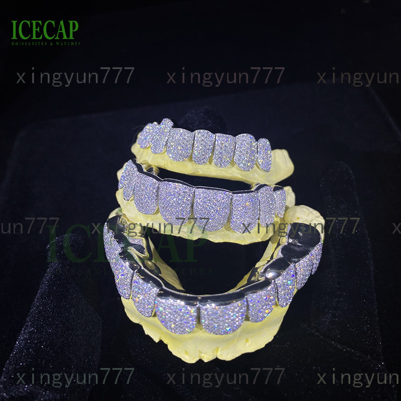Custom 925 Sliver VVS Moissanite Grillz Iced Out White Gold Hip Hop Fine Jewelry Grillz Teeth Diamond Moissanite Grillz for Men
