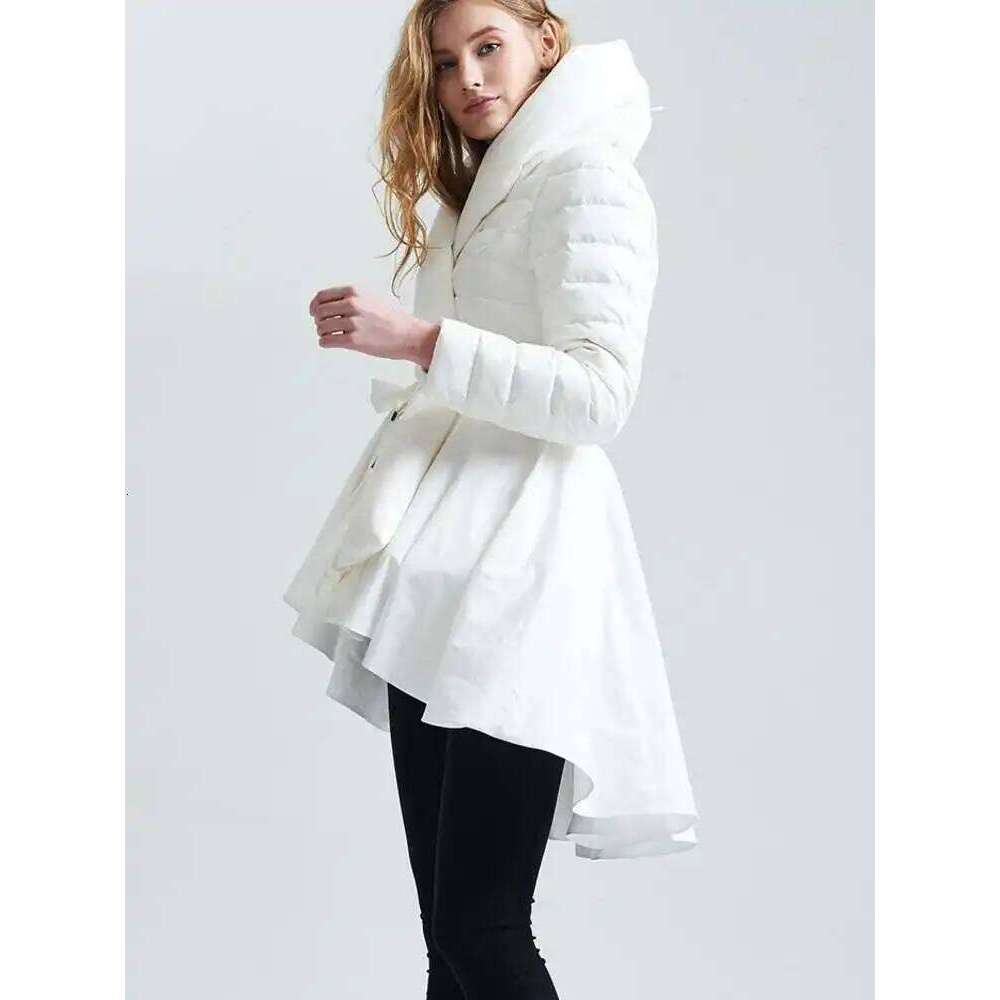 Fashion Women Duck Down 80% Cotton-Padded Coat Hooded Lace-Up Retractoin Waist Thick Parka Jackets Winter New 7Ab6535