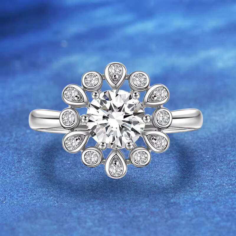1 S925 Pure Silver Peacock Opening Moissanite Ring Korean Version Non Fading Accessory Ring