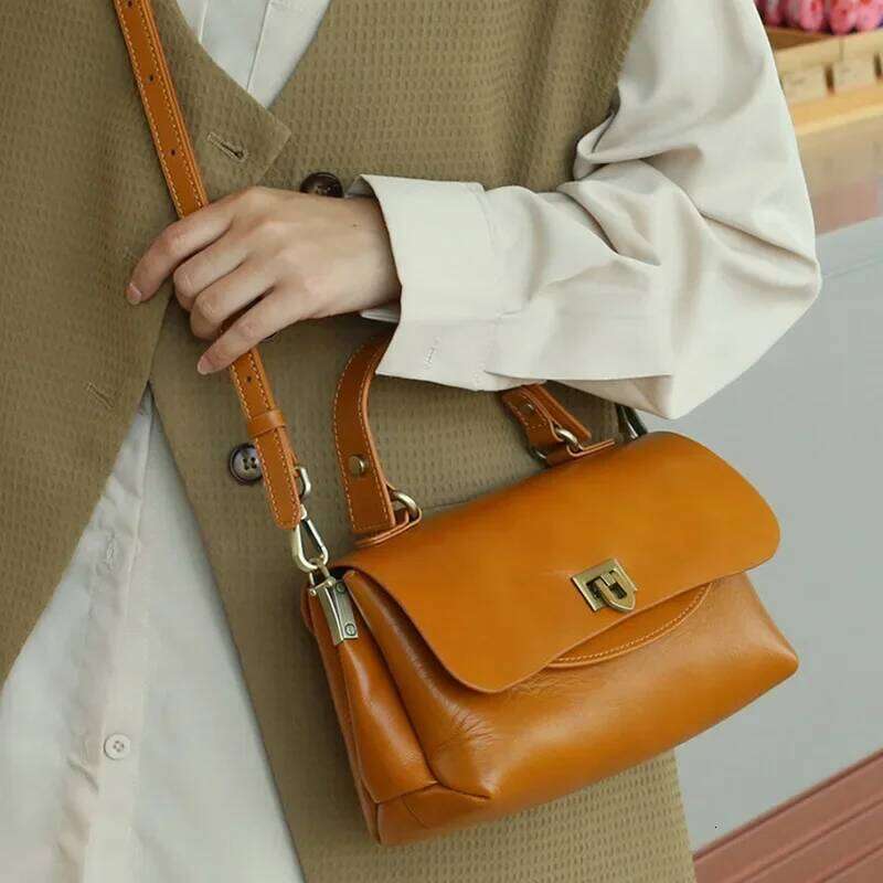 Genuine Leather Top Handle Handbag Women Korean Popular Office Ladies Saddle Bag Designer Luxury Shoulder Bags For Woman Suotong1110