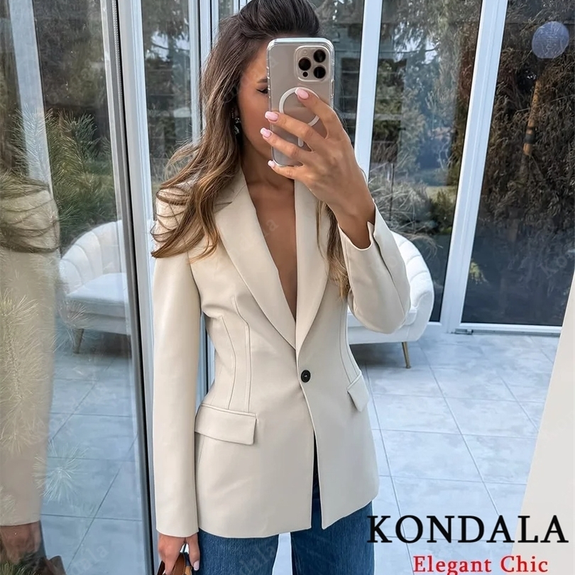 Women Fall Office Slim Blazer Single Button Pockets Beige Black Spring Autumn Fashion Commuter Simple Casual 251106
