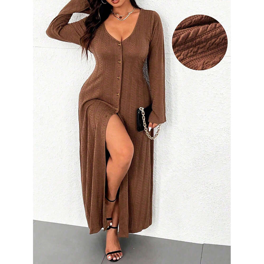 2025 Amazon Cross-Border Women's Fashion Simple Casual Style Autumn Winter Slim Fit Design One-Step Long Dress