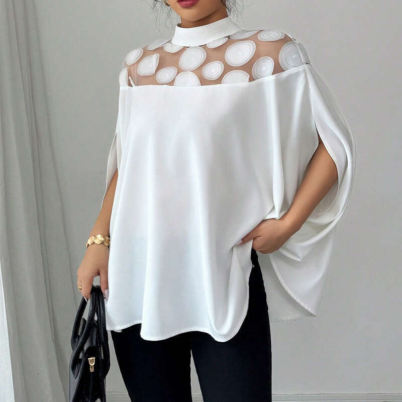 Cross-Border Amazon European and American Style Shirt 2025 Summer New Commuter Loose Mesh Off-Shoulder Blouse for Women YDX1119