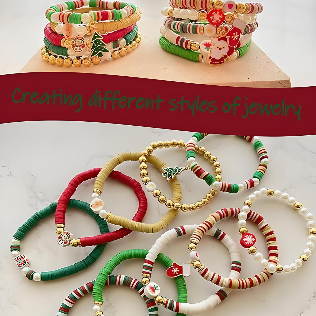 Holiday Jewelry Craft Kit - 3000+ Soft Clay Beads, Christmas Pendant & Flat Beads, Suitable for DIY Bracelets, Jewelry & Gifts