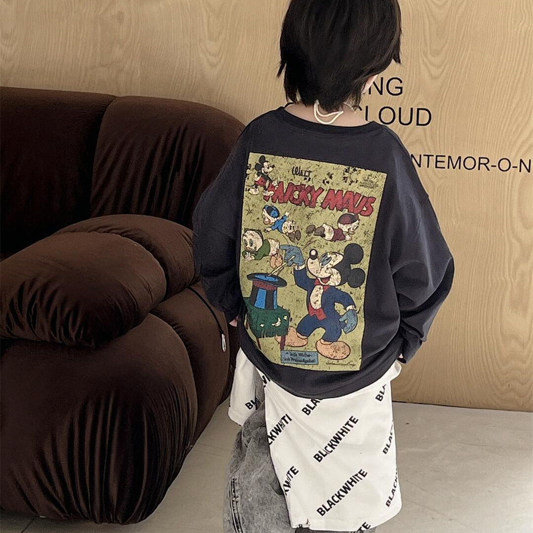 GS- Ddmyshoesvip Spring Boys Clothing Children S Graffiti Long Sleeve New T Shirt Cartoon Printed Top