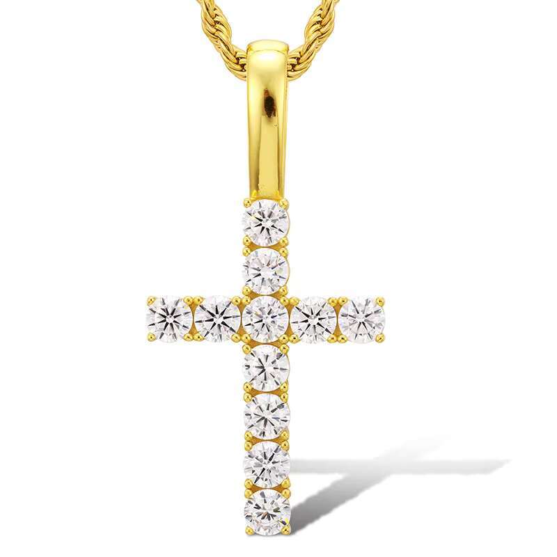 Luxury 5mm Silver 925 VVS D Color Moissanite Jesus Cross Pendant Necklace With Gold Plated Tennis Chain for Parties