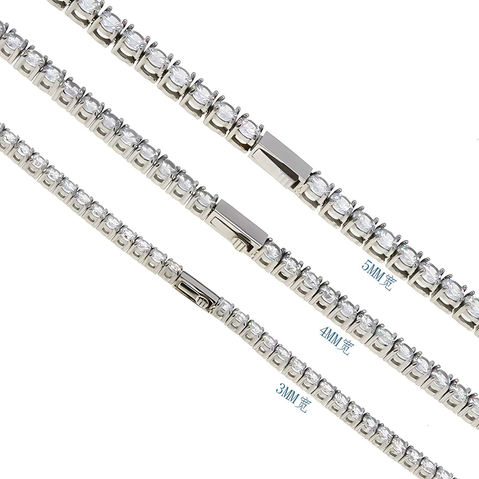 Beiyan stainless steel necklace fashionable hip-hop tennis chain, zircon 3mm, 4mm, 5mm constellation shaped claw setting