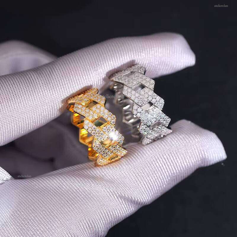 Hot Sale Fashion New Design Gold and Silver Silicon Stone Ring Full GRA Certificate Passed Diamond Tester Hip-Hop Style