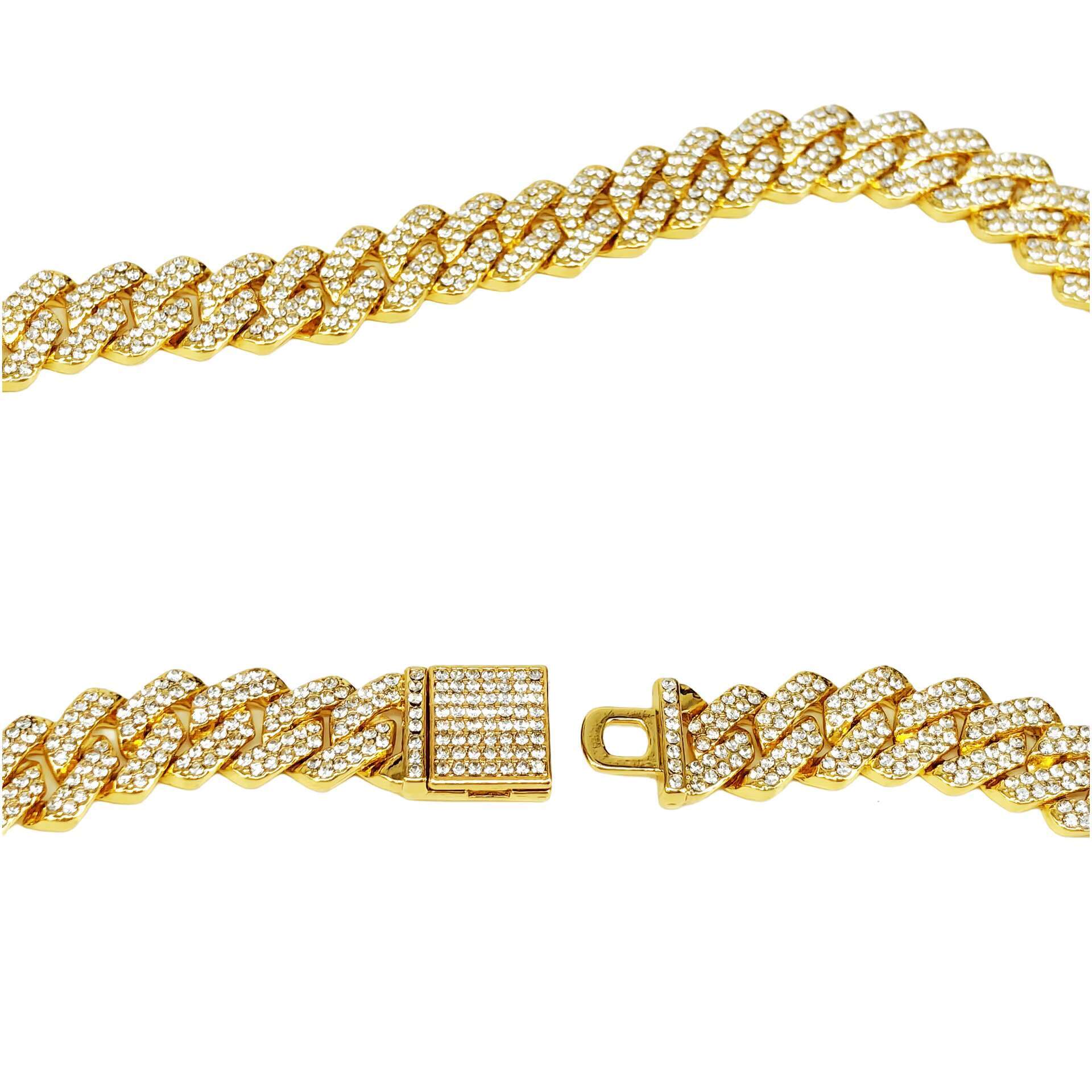 14mm chilled Miami Halslet all stone gold-plated necklace, Cuban men's chain necklace