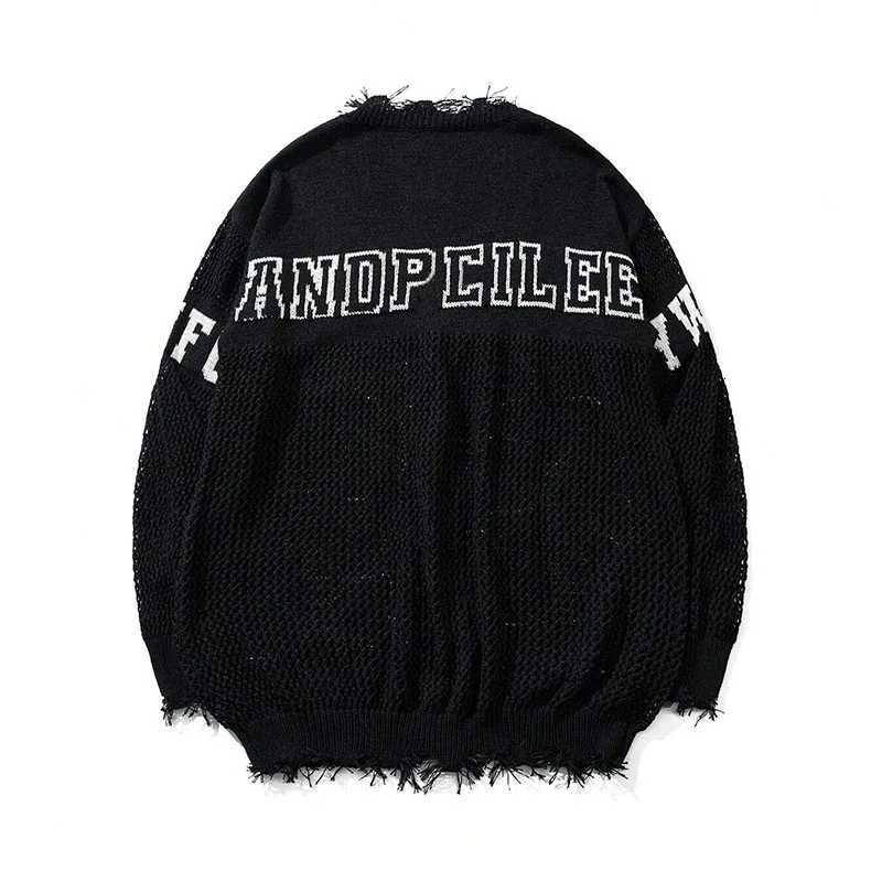 Fashion American Gothic V-neck Casual Street Make Old Long Sleeved Sweater Button Cardigan Alphanumeric Pattern Color Matching Knitwear Y251110