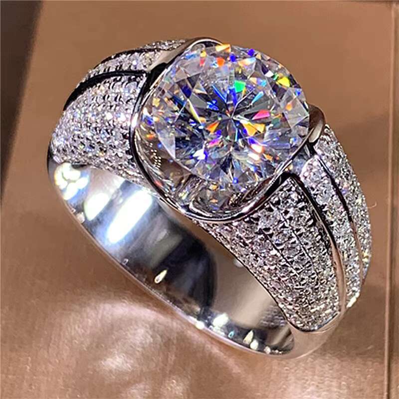 Fashion Full Diamond Ring for Women Copper Plated Real Gold Opening Adjustable Wedding Engagement Mosan Diamond Ring