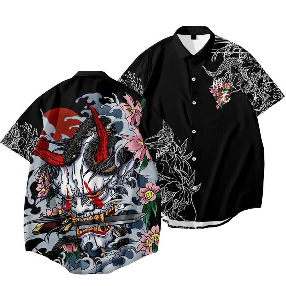 2024 HAWaiian Shirt Mens Harajuku Black Dragon Tiger Printed Ethnic Fashion super Large Ropa Hombre Camisa Corta X250410