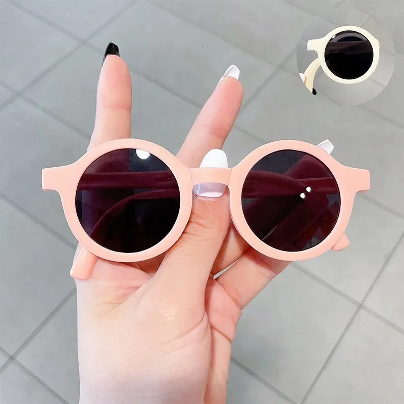 2PCS Korean style folding childrens sunglasses candy color small round frame summer shade with shell 250403