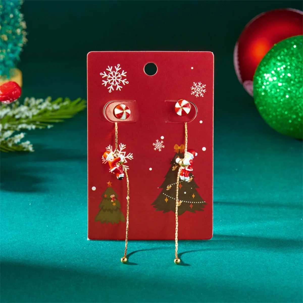 Creative Christmas Earrings Crawling Santa Claus Xmas Hat Gloves Candy Snowflake Star Fringe Dangle For Women Men Party Jewelry J251110