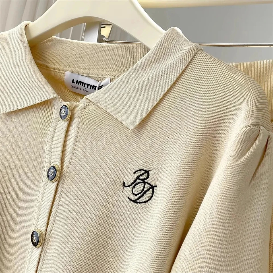 Womens Autumn Winter Clothing Suit Polo Collar ed Long Sleeved Knitted Cardigan High Waisted Half Skirt TwoPiece Set 251110