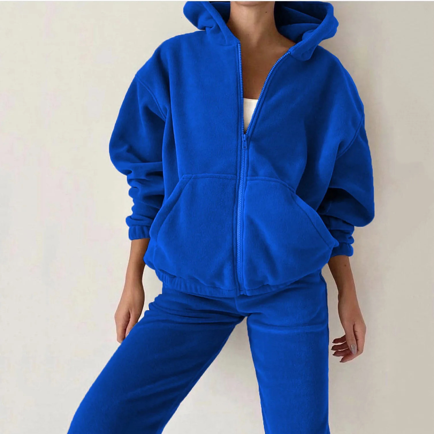 Autumn Womens Tracksuit With Zipper And Trousers Suit Casual Two Piece Set Women Warm Long Pant Sports A Hood Tops 251110