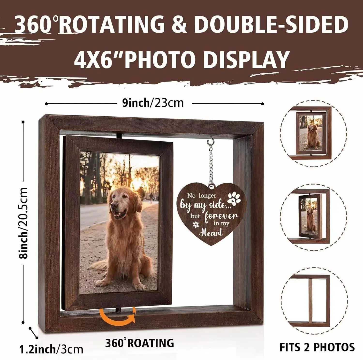 Dog Rotating Pet Commemorative Gift Wooden Double-sided Photo Frame Table Decoration L251110 H260306