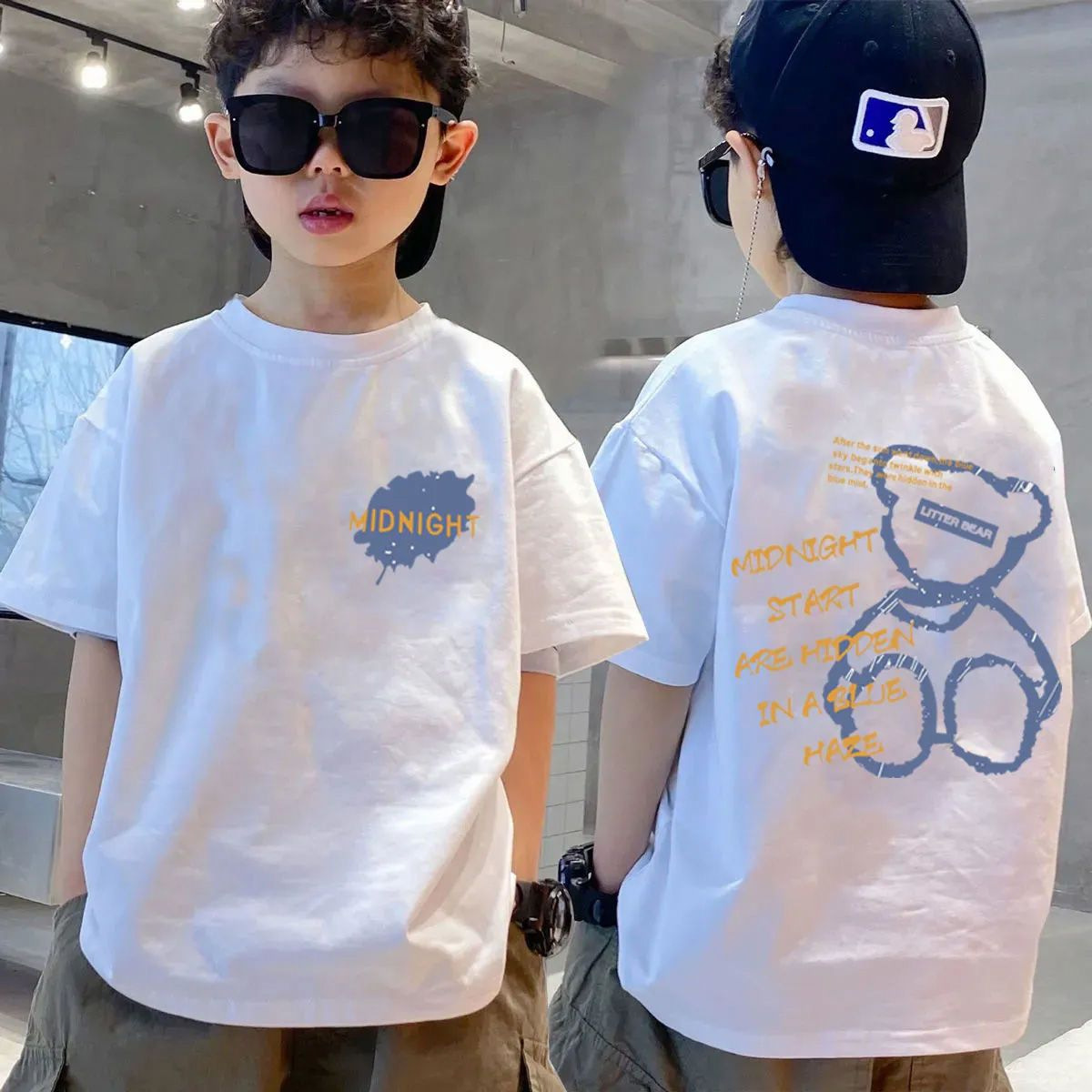 GS- Ddmyshoesvip Pure Cotton Boys Short Sleeved Children S Clothing White T Shirt New Trend For Middle Aged And Young Boys In Summer Fashionable Tops