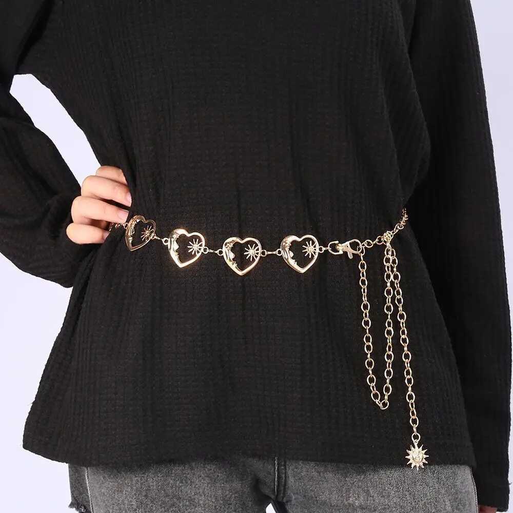 Punk Hip Hop Style Full Match Waist Chain Moon Retro Metal Wans with Retro Dress High Waist Chain Belt X250410