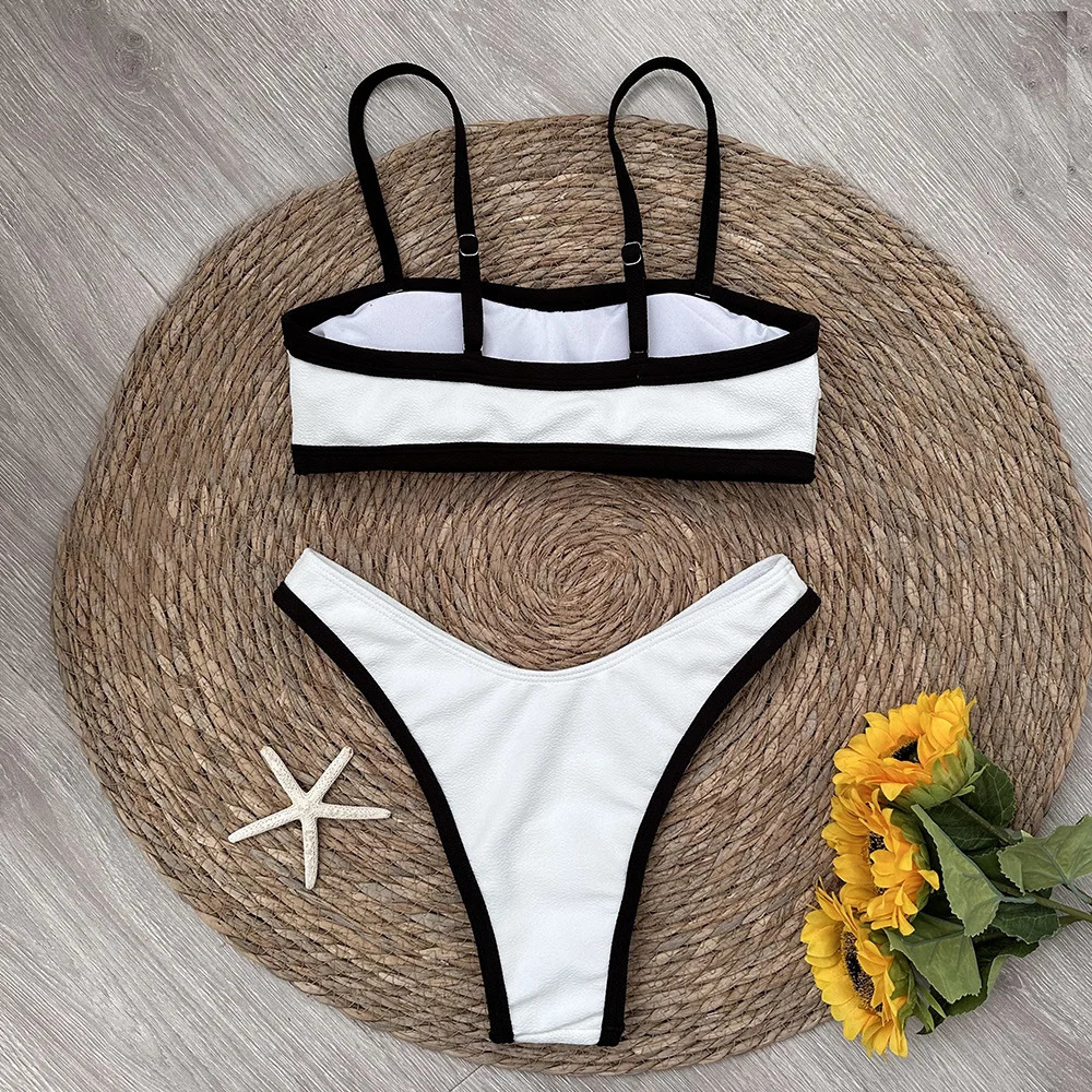 Black White Bikini 2025 Sexy Women Swimsuits Female Swimwear Micro Bikini Set Brazilian Biquini Swimming Suit Solid Beachwear 250409