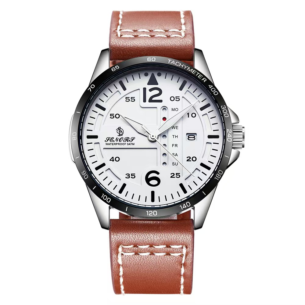 Elegant Timepiece: Unisex Designer Leather Band Caliber with Two-Tone Finish, Military Precision Accurate Hands