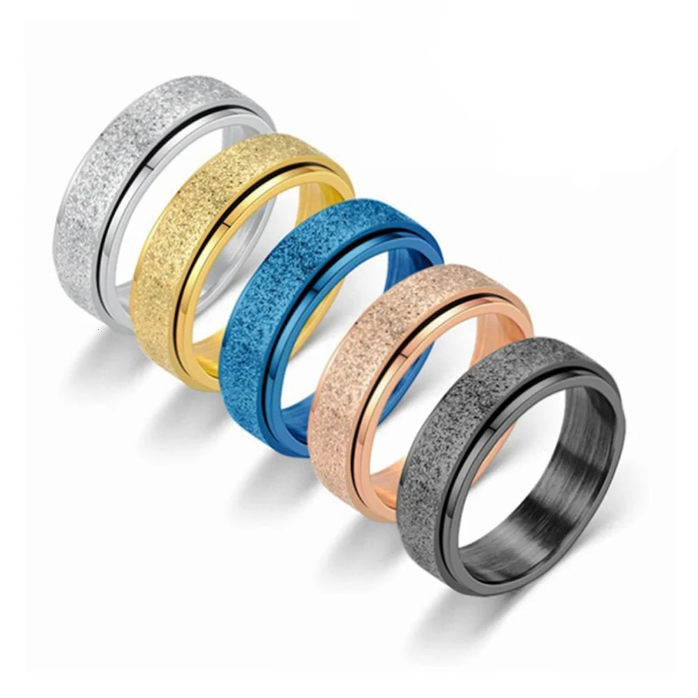 Anxiety Fidget Spinner Rings for Men 6mm Sandblast Stainless Steel Spinning Rotatable Ring for Women Anti Stress Jewelry 251110
