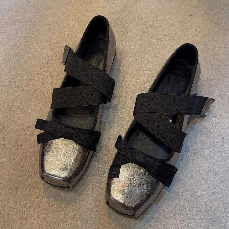Woman Sandals New Square Toe Mary Jane Single For Women In Spring Autumn Fashionable Bow Comfortable Flat Shoes Slimming And Shallow Mouth Ballet Shoe