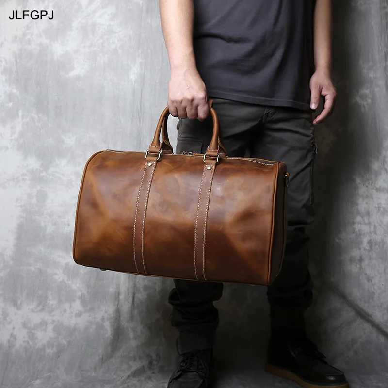 New Crazy Horse Handbag Mens Large Capacity Multi-functional Genuine Leather Simple Business Outdoor Cross Body Travel Bag K251110