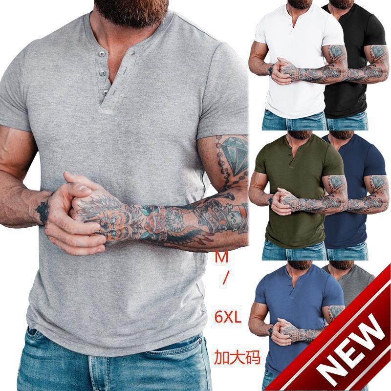 2025 Summer plus casual mens clothing Henry round neck short sleeved t-shirt casual slim fit Polo