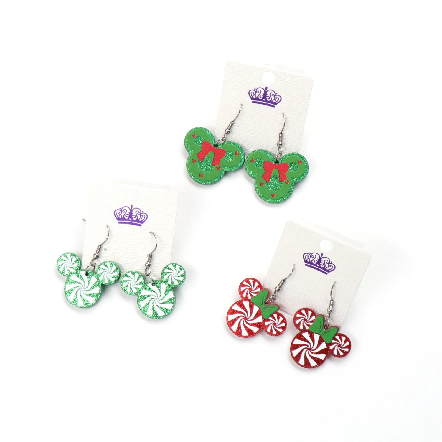 30mm Christmas Dangle Earrings Mouse Head With Bow Holiday Statement Glitter Acrylic Earrings 251031