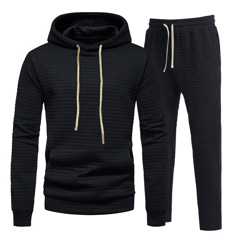 2025 Spring and Autumn Mens Set Long Sleeve Casual Jacquard Hoodie Set Sportswear